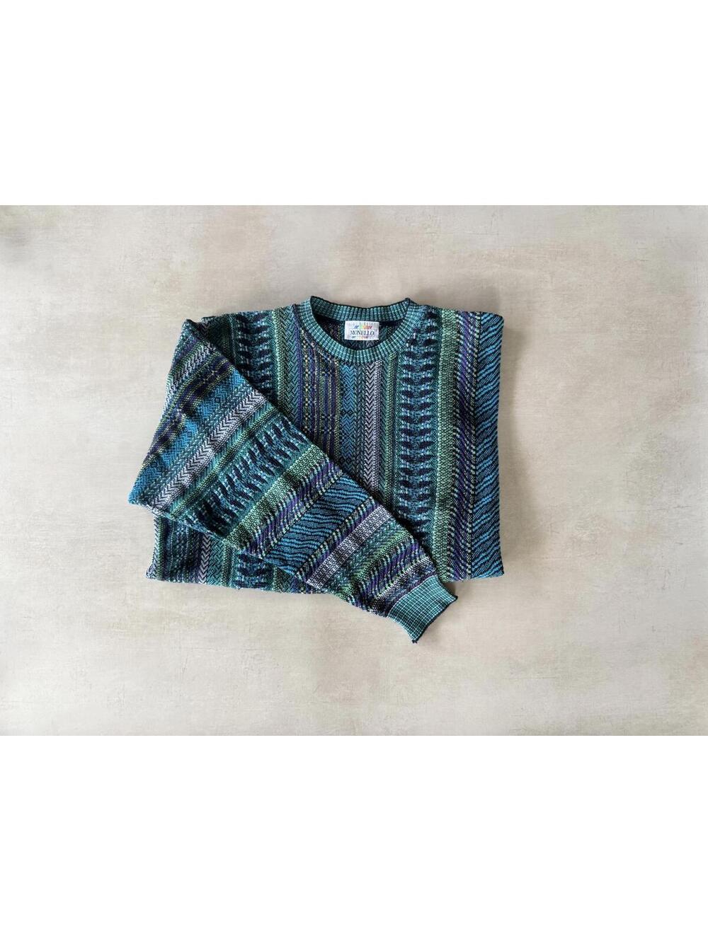 Monello M 90s Teal Blue Pattern Biggie Sweater